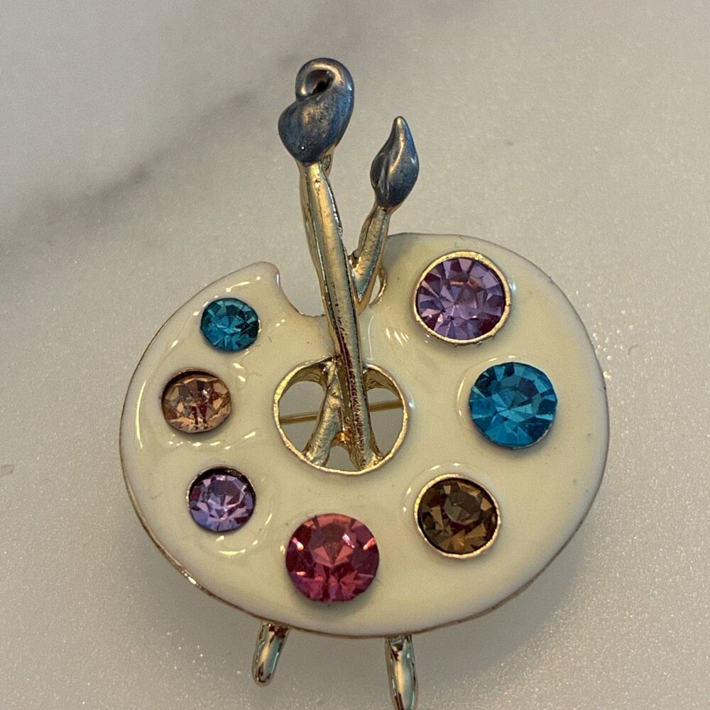 Painter’s Palette Brooch Pin with Gemstones  Artist Art Student Teacher Gift